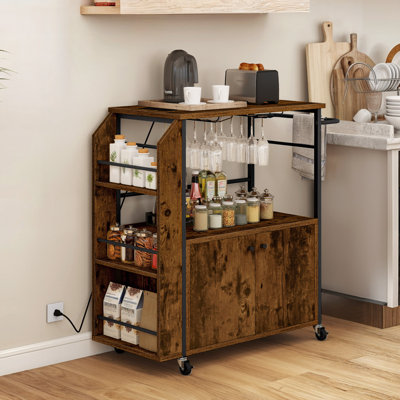 Mobile Rolling Portable Serving Utility Kitchen Island Cart With Power Outlet And Open Shelves, For Kitchen, Dining Room by Winston Porter