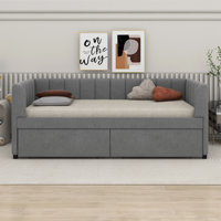 Krishana Twin Size Upholstered Daybed with Ergonomic Design Backrest and 2 Drawers