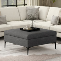Rebecca 36"W Upholstered Square Coffee Table Storage Ottoman with Lift-Top Lid by Simpli Home