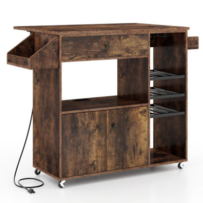 Drop Leaf Mobile Kitchen Island Cart With Power Outlet And Adjustable Shelf by 17 Stories