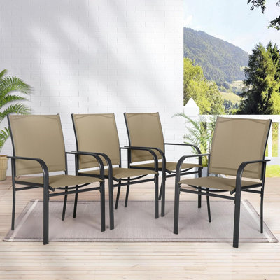 Outdoor Dining Armchairs with PVC-coated polyester Fabric and Wrought Iron Frame Set of 4 by Latitude Run