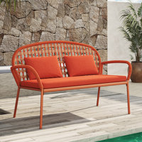 Vintage Orange Steel Bench With Fancy Rope, Olefin Cushion And Pillow by Corrigan Studio