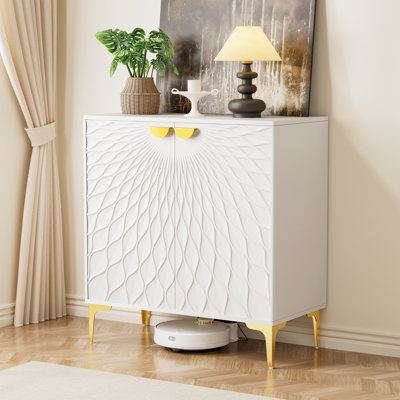 Tazmin Modern Accent Cabinets with 2 Curved Carved Doors,Sideboard with Adjustable Shelves, Accent Chests with Gold Handle and Legs by Mercer41