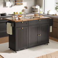 Jamera 60.2"W Kitchen Island with Two Large Storage Cabinets And Drawers, Locking Wheels by Winston Porter