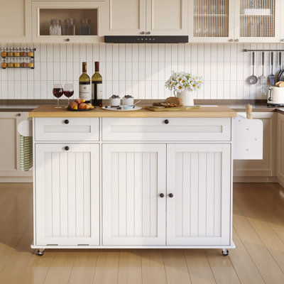 Jamera 60.2"W Kitchen Island with Two Large Storage Cabinets And Drawers, Locking Wheels by Winston Porter