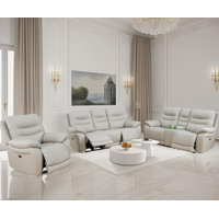 Royace 3-Piece Breathing Leather Living Room Power Recliner Sofa Set by Latitude Run