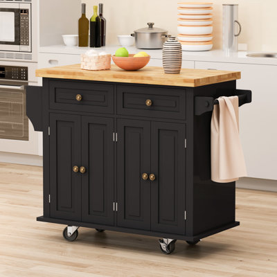 Alyxandra Kitchen Island On Wheels, Rolling Cart With wood Top, Spice Rack, Towel Rack And Drawers, sland,coffee cart,rolling kitchen island by Lark Manor