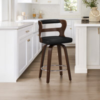 Swivel Upholstered Barstool With Wood Frame, Unfolding, Rubber Wood Legs by George Oliver