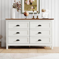 Sinta 6 Drawer Dresser, Wood Double Dresser with Black Handles for Bedroom, Living Room, Hallway by Ebern Designs