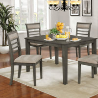 Bentyn 5 Pc Dining Table Set Weathered Gray Dining Chairs & Table Solid wood Beige Padded Fabric Cushions Slat Back Chair Dining Room Furniture by Lark Manor