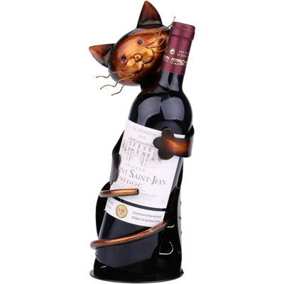 Cat Wine Holder Rack Cat Shaped Wine Holder Stand Metal Decorative Cat Wine Bottle Holder Sculpture,Tabletop Decor Wine Rack,Cat Gifts For Cat Lovers by Red Barrel Studio