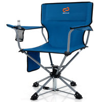 Goplus 360° Swivel Hunting Chair With Mesh Cup Holder & Storage Pockets Cozy Backrest Blue