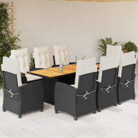 Patio Dining Set With Cushions Black Poly Rattan by Red Barrel Studio