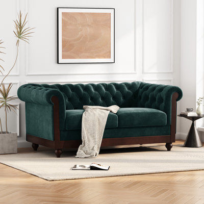 Monahans Chesterfield Velvet Loveseat, Rolled Arm Sofa With Diamond Tufting by Rosdorf Park