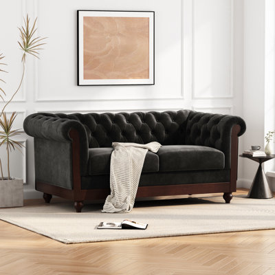 Monahans Chesterfield Velvet Loveseat, Rolled Arm Sofa With Diamond Tufting by Rosdorf Park