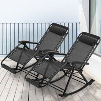 Barnabus Foldable Zero Gravity Chairs, Extra Wide Rocking Chairs Recliner with Headrest and Footrest by Arlmont & Co.