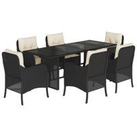 7 Piece Patio Dining Set With Cushions Black Poly Rattan by Red Barrel Studio