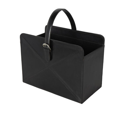 Cole And Grey Leather Handmade Box Style Single Slot Magazine Holder With Detail Stitching And Curved Buckle Handles by Latitude Run