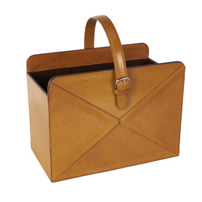 Cole And Grey Leather Handmade Box Style Single Slot Magazine Holder With Detail Stitching And Curved Buckle Handles by Latitude Run