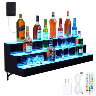 LED Lighted Liquor Bottle Display Shelf, Wall Mounted Lighted Liquor Bottle Shelf With Remote & App Control