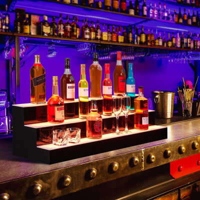 LED Lighted Liquor Bottle Shelf,LED Bar Shelves With Remote & App Control by Wrought Studio