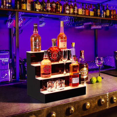 LED Lighted Liquor Bottle Shelf,LED Bar Shelves With Remote & App Control by Wrought Studio