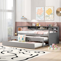 Azden Daybed Twin XL Wood Daybed with 2 Trundles, 3 Storage Cubbies, 1 Light for Free and USB Charging Design by Lark Manor