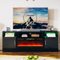 70" Fireplace TV Stand for TVs Up to 80", LED Light Entertainment Center with 36" Fireplace, Storage Cabinet, Media Console Table for Living Room