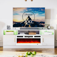 70" Fireplace TV Stand for TVs Up to 80", LED Light Entertainment Center with 36" Fireplace, Storage Cabinet, Media Console Table for Living Room by Ivy Bronx
