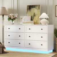 Floating Dresser for Bedroom with 6 Drawer, Modern Chest of Drawers with Power Outlet by Wrought Studio
