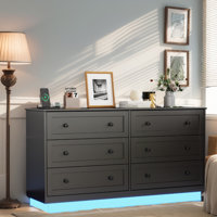 Floating Dresser for Bedroom with 6 Drawer, Modern Chest of Drawers with Power Outlet by Wrought Studio