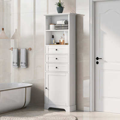 Tall Storage Cabinet With 3 Drawers And Adjustable Shelves by August Grove