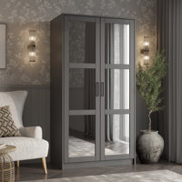 100% Solid Wood 2-Door Mysia Wardrobe Armoire with Mirrored Doors by Latitude Run