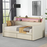 Modern Stylish Twin Size Upholstered Storage Daybed with Charging Station and LED Light by Latitude Run