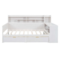 Wooden Multi-Functional Daybed With Storage Shelves, 2 Storage Drawers And Study Desk by Lark Manor