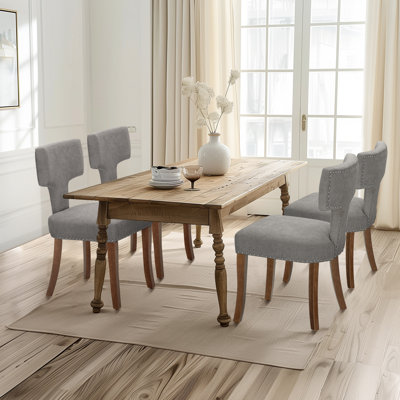 Mid Century Modern Leather Fabric Upholstered Solid Wood Dining Chairs Set by Winston Porter