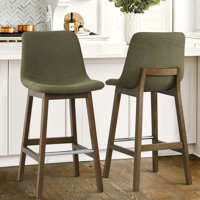 28" Upholstered Low Back Solid Wood Kitchen Dining Bar Stool by George Oliver