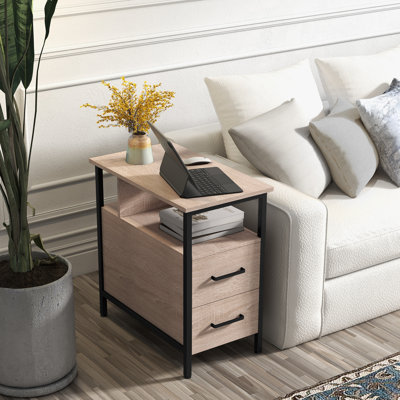 End Table with Charging Station, Narrow End Table with 2 Wooden Drawers by 17 Stories