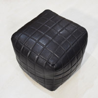 Handmade Eco-friendly Square Shaped Stuffed Goat Leather Black Pouf 21x21x12 Square Shape by Latitude Run