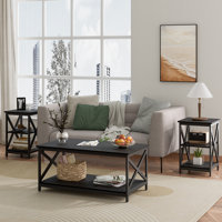 Sabeeha 3-Piece Coffee Table Set with Coffee Table and 2 End Tables,Industrial X-Shaped Design Living Room Table Set by Gracie Oaks
