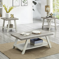 Runak Runak Contemporary 3-Piece Wood Shelf Coffee Table Set,Coffee table*1: 48"W x 24"D x 19"H &End table*2: 24"W x 22"D x 23"H by Gracie Oaks