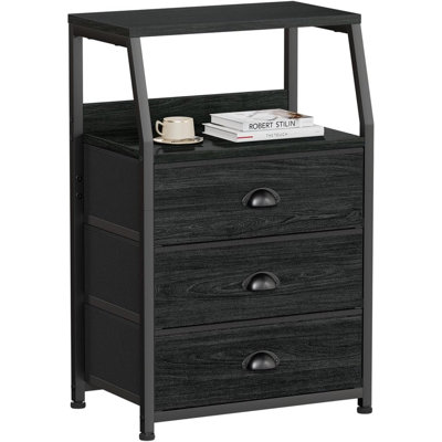 Nightstand With 3 Drawers And 2-Tier Shelf, Fabric Small Dresser Organizer Vertical Storage Tower For Bedroom, Closet, Hallway, Nursery, End Table Sid