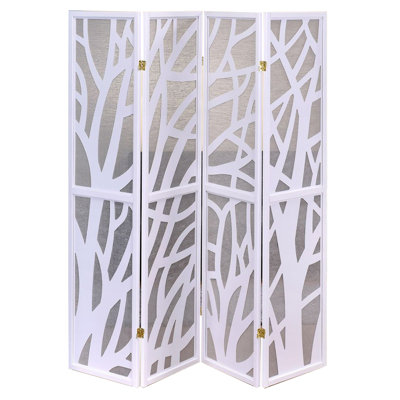 Corleone White 4 Panel Screen With Tree Design With Jute Inlay