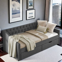 Othon Upholstered Tufted Daybed with Drawers and Copper Nail on Waved Shape Arms by Red Barrel Studio