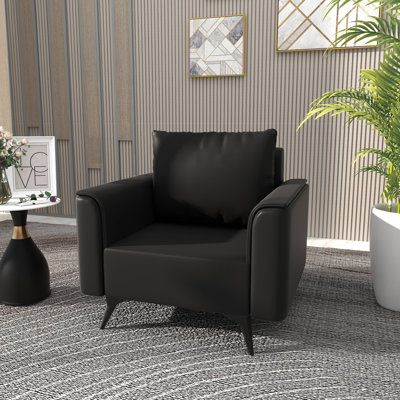 Iliza Upholstered Leather Accent Chair Single-Seater Sofa with Steel Legs and Removable Cushions by George Oliver