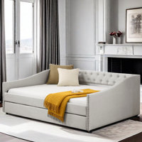 Shary Upholstered Tufted Daybed with Trundle and Copper Nail on Waved Shape Arms by Red Barrel Studio