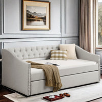 Shary Upholstered Tufted Daybed with Trundle and Copper Nail on Waved Shape Arms by Red Barrel Studio