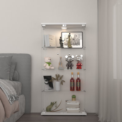 Dedorah Glass Display Cabinet, Curio Storage Cabinet with Door and LED Light by Wrought Studio