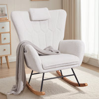 High Back White Rocking Chair With Headrest And Side Pockets