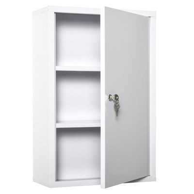 Kleankin Steel Wall Mount Medicine Cabinet 3 Tier Emergency Box For Bathroom Kitchen, Lockable With 2 Keys by Ebern Designs